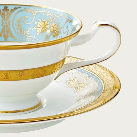  Chén trà (tách trà) dáng loe dung tích 220ml kèm đĩa lót sứ xương Nhật Bản | Georgian Turquoise 4857J - T59587 