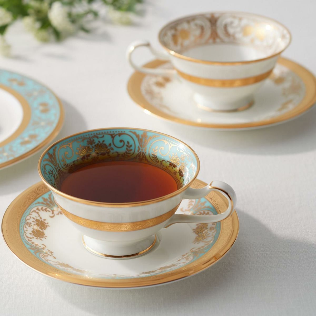  Chén trà (tách trà) dáng loe dung tích 220ml kèm đĩa lót sứ xương Nhật Bản | Georgian Turquoise 4857J - T59587 