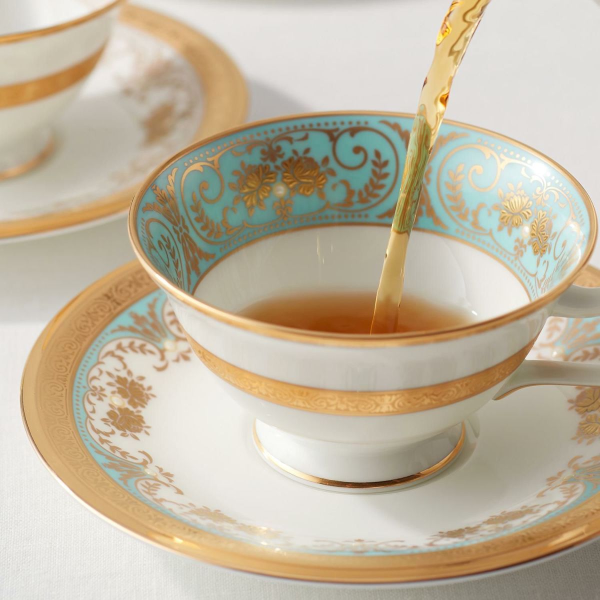  Chén trà (tách trà) dáng loe dung tích 220ml kèm đĩa lót sứ xương Nhật Bản | Georgian Turquoise 4857J - T59587 