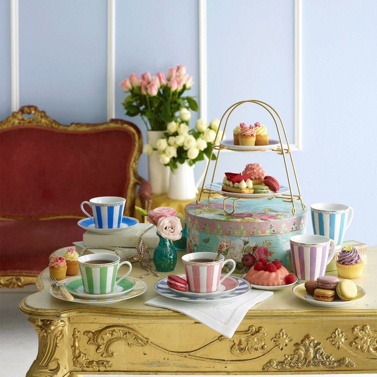  Kệ đựng đĩa bánh 2 tầng mạ vàng | Tea Accessory SAT - HTS 