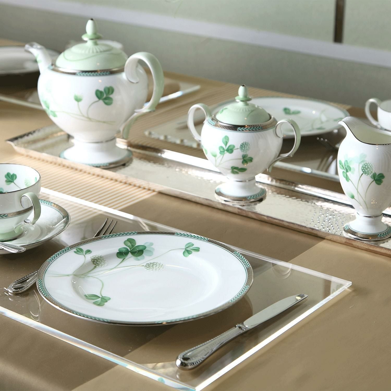  Bộ ấm chén uống trà (Đặc biệt: vẽ tay) 15 món cỏ ba lá sứ xương Nhật Bản cao cấp | White Clover T790 - T17 