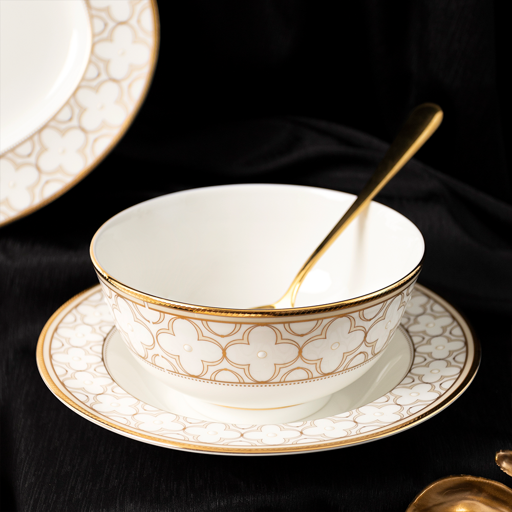  Bộ bát đĩa ăn châu Á đầy đủ 38 món (cho 6 người) sứ xương | Trefolio Gold 4945L - D038AD 