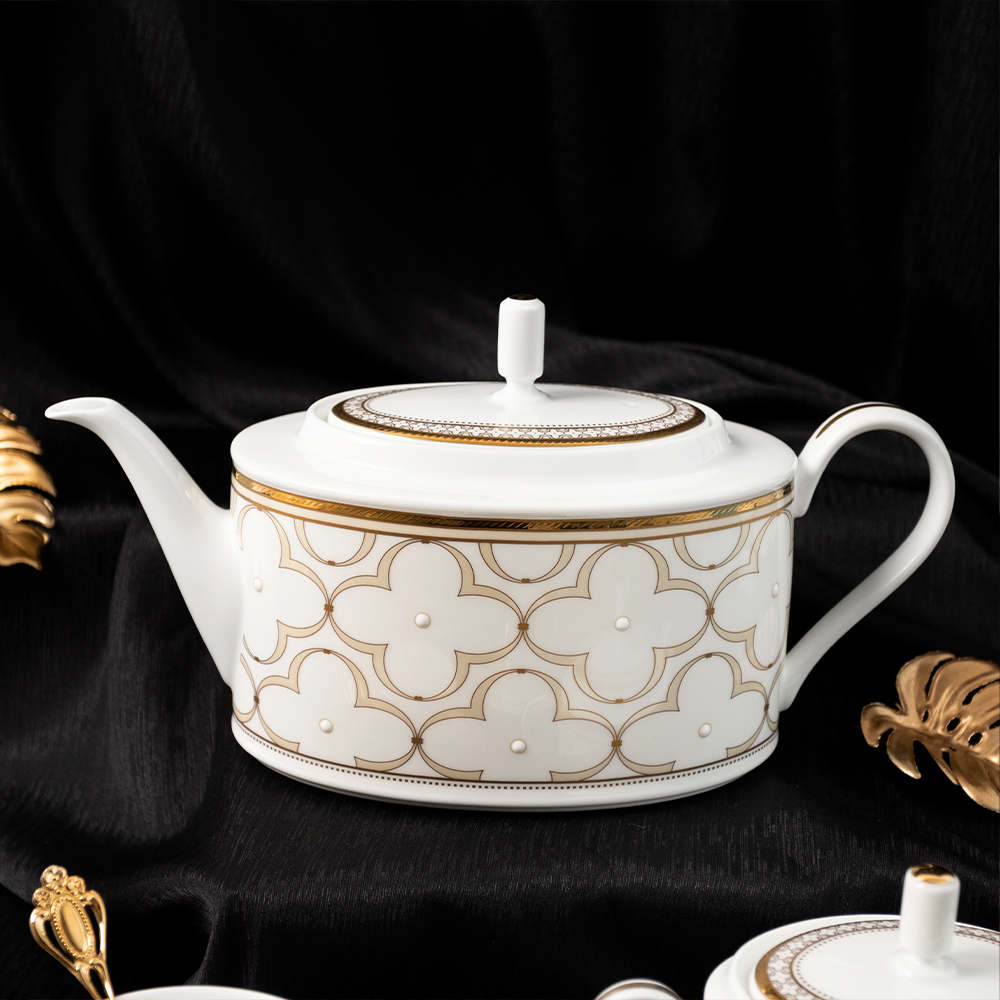  Bộ ấm chén uống trà (ấm 1.250ml, chén 245ml) 15 món sứ xương | Trefolio Gold 4945L - T017A 