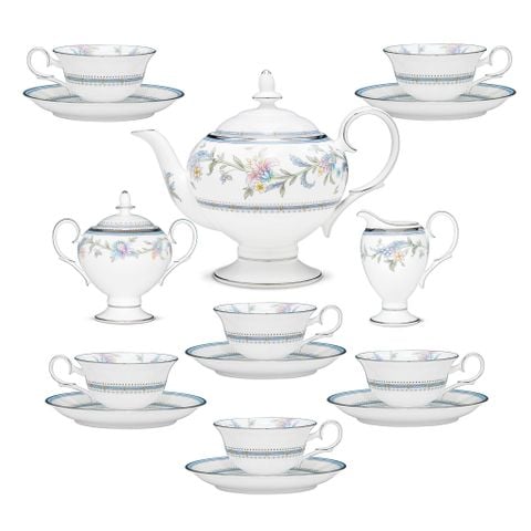 Bộ ấm chén uống trà (ấm 1.050ml, chén 215ml) 15 món sứ xương | Jardin Fleuri 4910L - T017A 