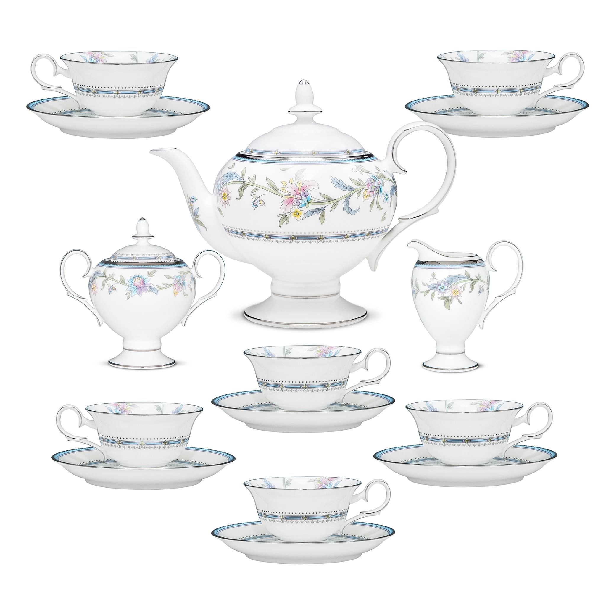  Bộ ấm chén uống trà (ấm 1.050ml, chén 215ml) 15 món sứ xương | Jardin Fleuri 4910L - T017A 
