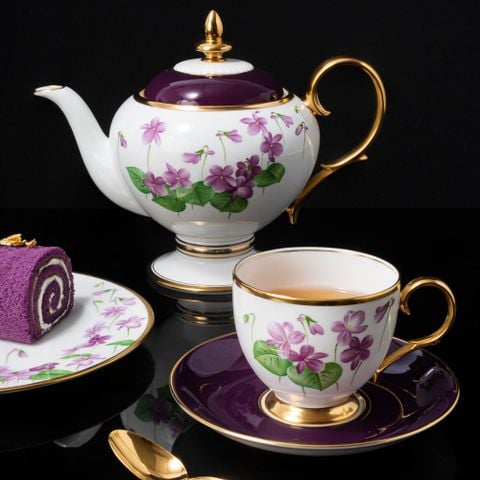  Bộ ấm chén uống trà (Đặc biệt: vẽ tay) 22 món sứ xương Nhật Bản cao cấp | Violet T773 - T24 