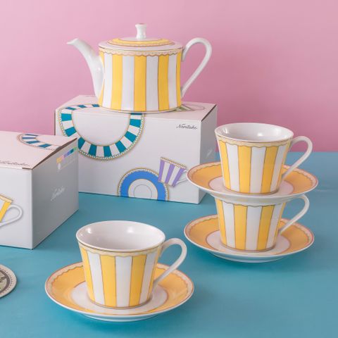  Bộ ấm chén uống trà (ấm 630ml, chén 250ml) 13 món sứ trắng (vàng pastel) | CRNIVL Yellow M-250L - T014M 