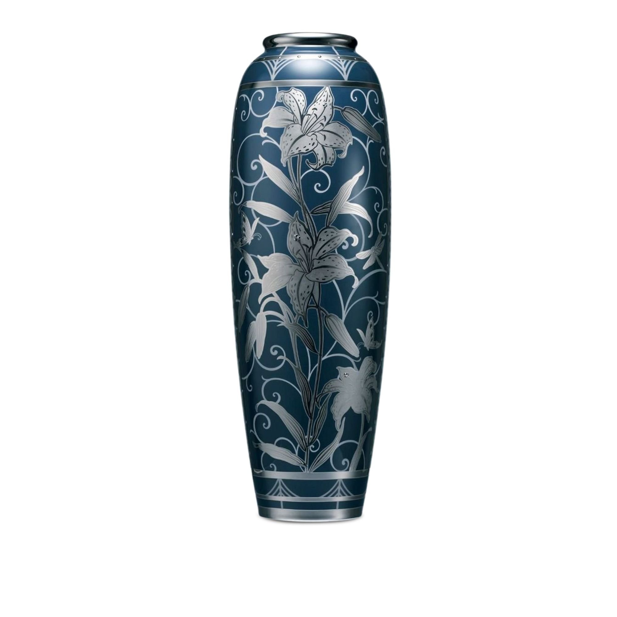  Bình hoa (Đặc biệt: vẽ tay) xanh cobalt họa tiết hoa Ly bạc, cao 46cm sứ xương Nhật Bản | Hanaginsai Yuri 4697J - 52932 