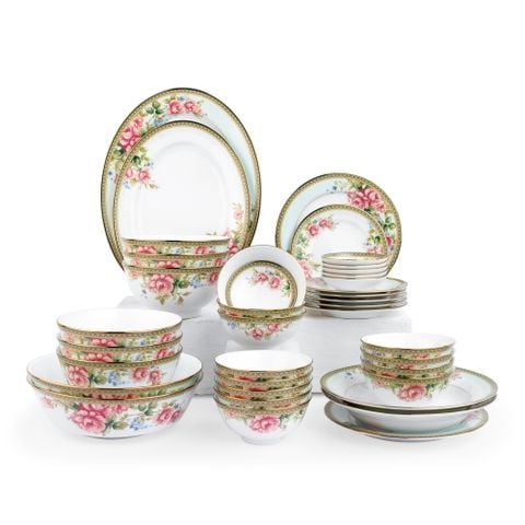  Bộ bát đĩa ăn châu Á đầy đủ 38 món (cho 6 người) sứ trắng | Rosa Basket 1736L - D038AB 