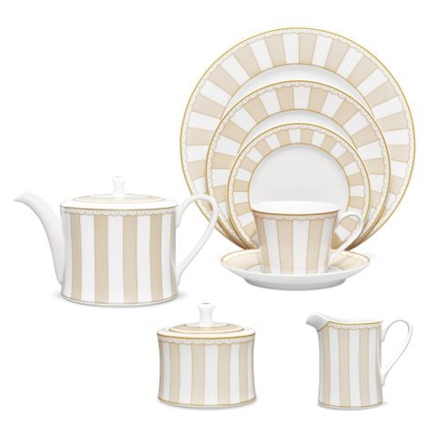  Bộ ấm chén uống trà (ấm 1.075ml, chén 250ml) 18 món sứ trắng | Carnivale Champagne M-619L - T020AA 
