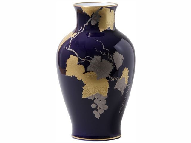  Bình hoa Okura "Nho vàng" cao 28cm, màu xanh coban | Okura Azure Gold Grape 9076 - 20A 