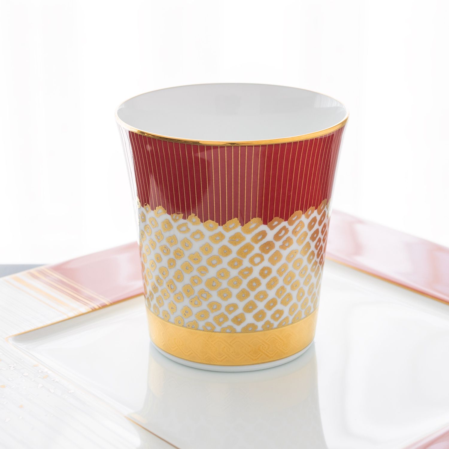  Cốc (ly) uống nước, uống trà (kanoko shibori - Đỏ) 350ml sứ trắng cao cấp Nhật Bản | Atehaka 1687-1J - T2181 
