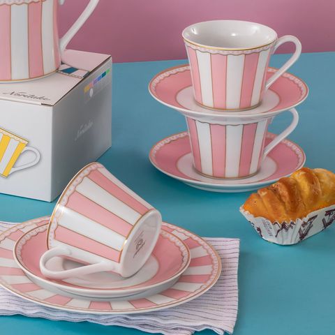  Bộ ấm chén uống trà (ấm 630ml, chén 250ml) 13 món sứ trắng (hồng pastel) | CRNIVL Pink M-249L - T014M 