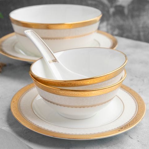  Thìa sứ (muỗng sứ) dài 14,2cm sứ xương | Odessa Gold 4874L - 97366 