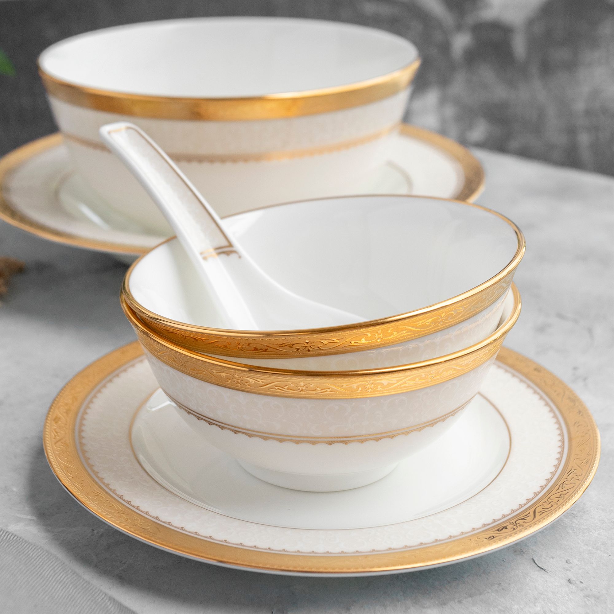  Thìa sứ (muỗng sứ) dài 14,2cm sứ xương | Odessa Gold 4874L - 97366 