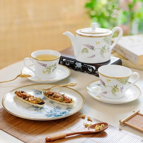  Bộ ấm chén uống trà (ấm 1.075ml, chén 250ml) 15 món sứ trắng | New Morning 1738L - T017C 