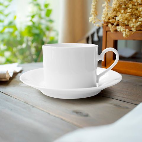  Chén trà (tách trà) dáng trụ 240ml kèm đĩa lót sứ trắng | Art Stage 3-336L - T91089 