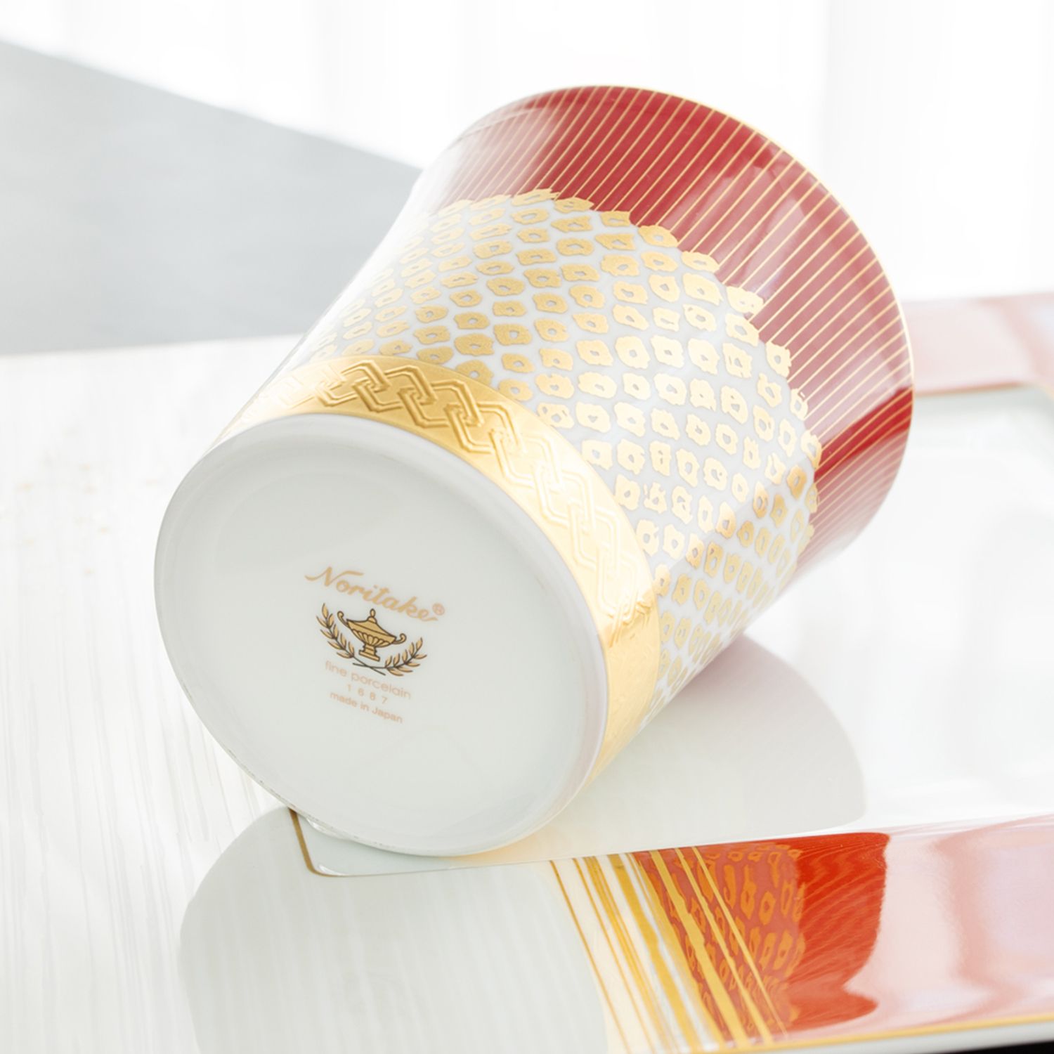  Cốc (ly) uống nước, uống trà (kanoko shibori - Đỏ) 350ml sứ trắng cao cấp Nhật Bản | Atehaka 1687-1J - T2181 