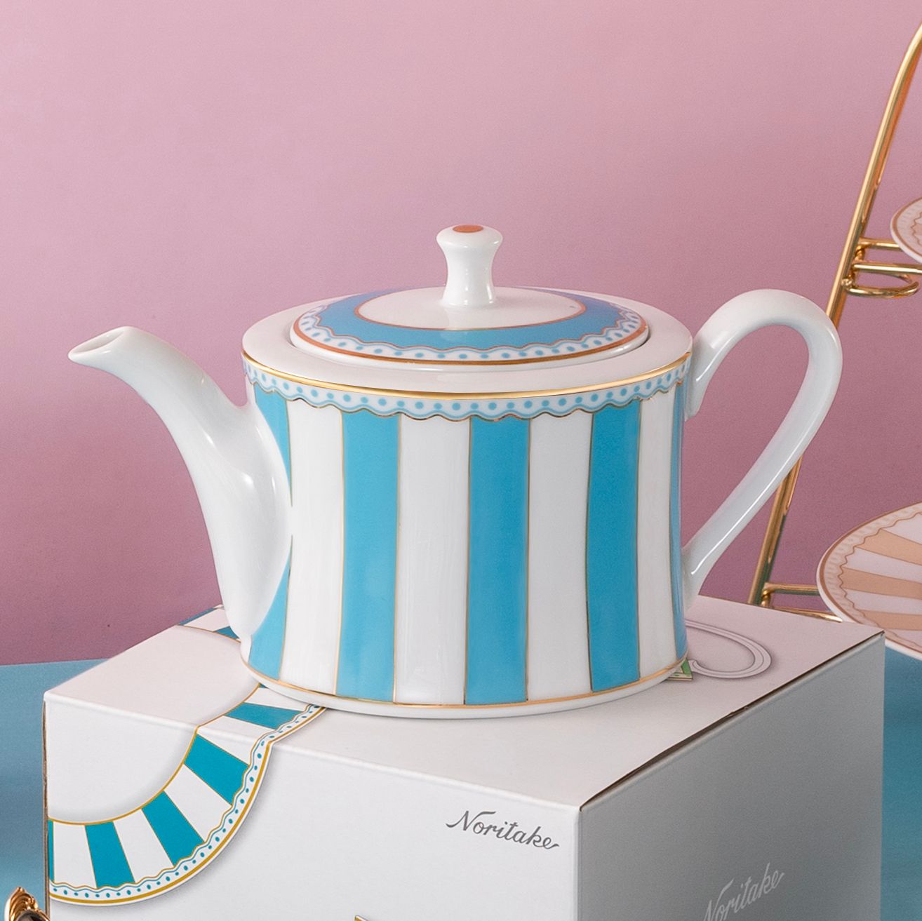  Bộ ấm chén uống trà (ấm 630ml, chén 250ml) 13 món sứ trắng (xanh dương pastel) | CRNIVL Light Blue M-253L - T014M 