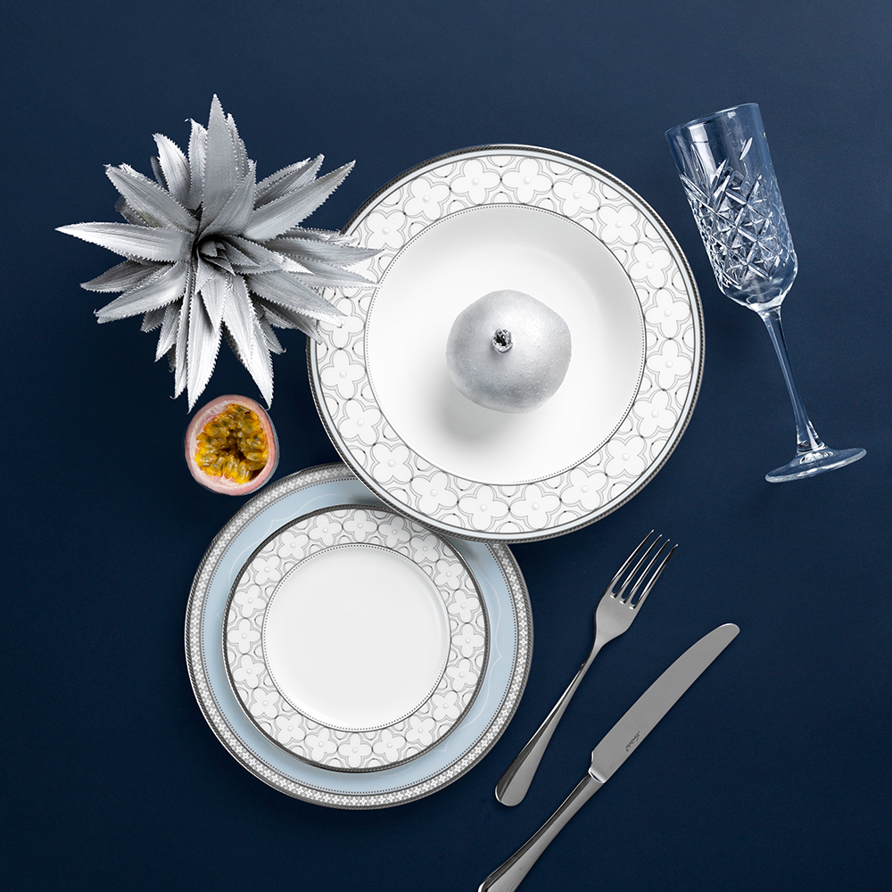  Bộ đĩa ăn kiểu Âu 22 món (cho 6 người) sứ xương | Trefolio Platinum 4957L - D024AP 