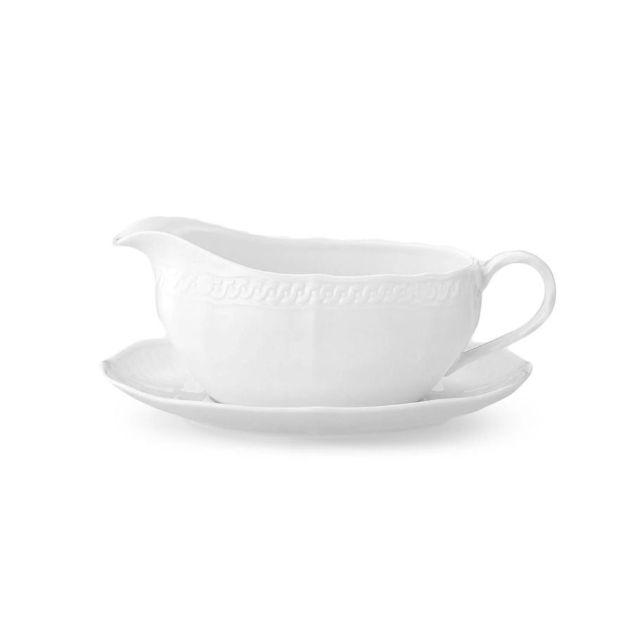  Bình (hũ) đựng nước xốt dung tích 530ml kèm đĩa lót sứ trắng cao cấp | Cher Blanc 1655L - 94841 