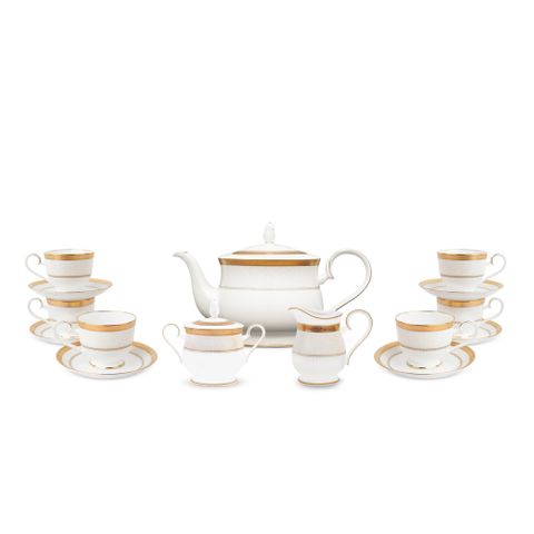  Bộ ấm chén uống trà (ấm 1.300ml, chén 230ml) 15 món sứ xương | Odessa Gold 4874L - T017A 