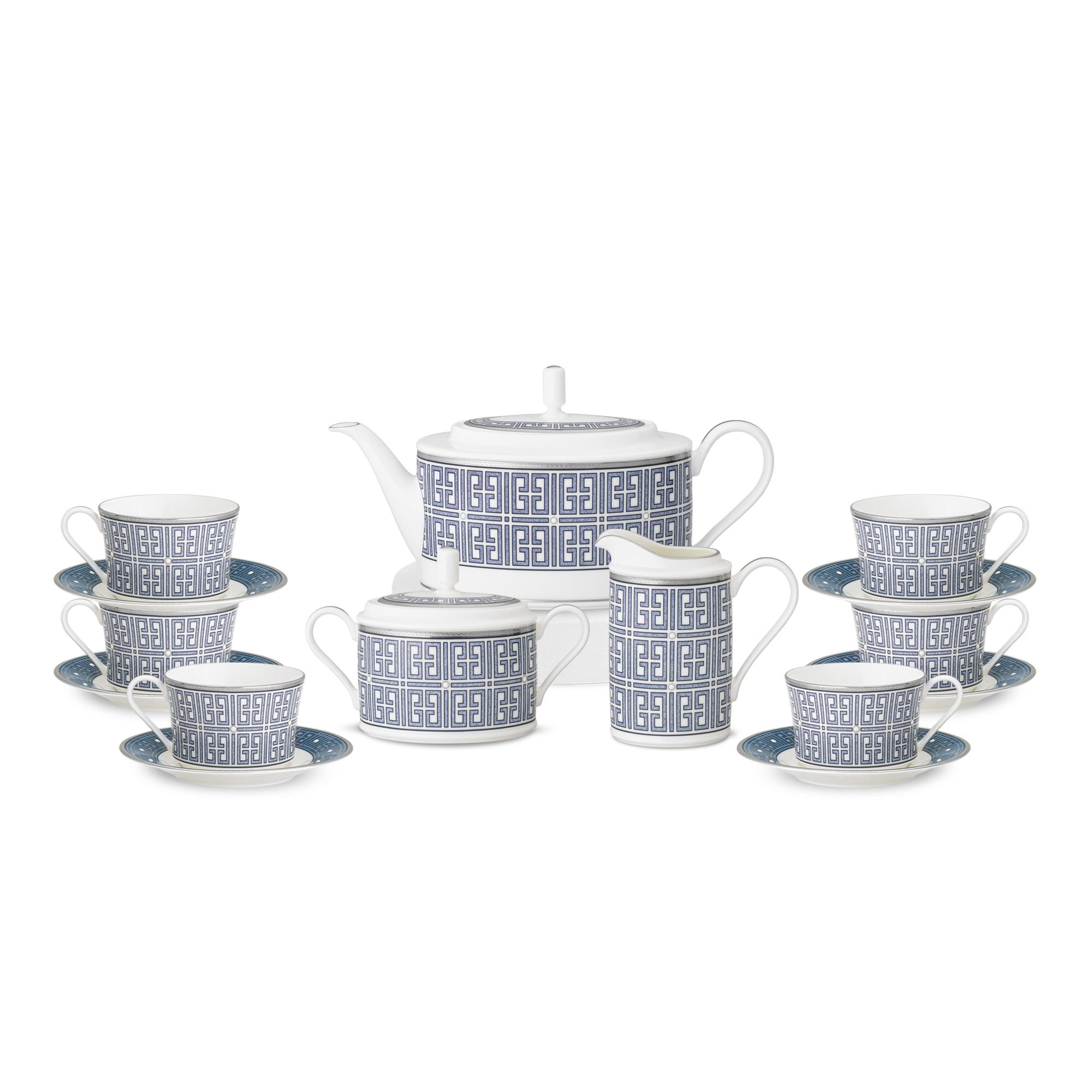  Bộ ấm chén uống trà (ấm 1.250ml, chén 245ml) 15 món sứ xương | Infinity Blue 4978L - T017A 