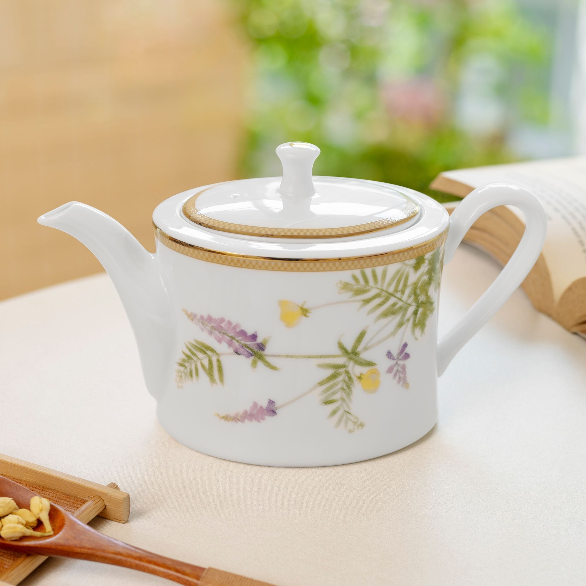  Bộ ấm chén uống trà (ấm 1.075ml, chén 250ml) 15 món sứ trắng | New Morning 1738L - T017C 