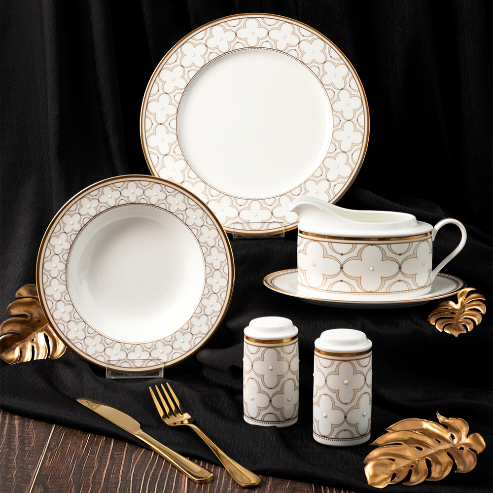  Bộ đĩa ăn kiểu Âu 22 món (cho 6 người) sứ xương | Trefolio Gold 4945L - D024AP 