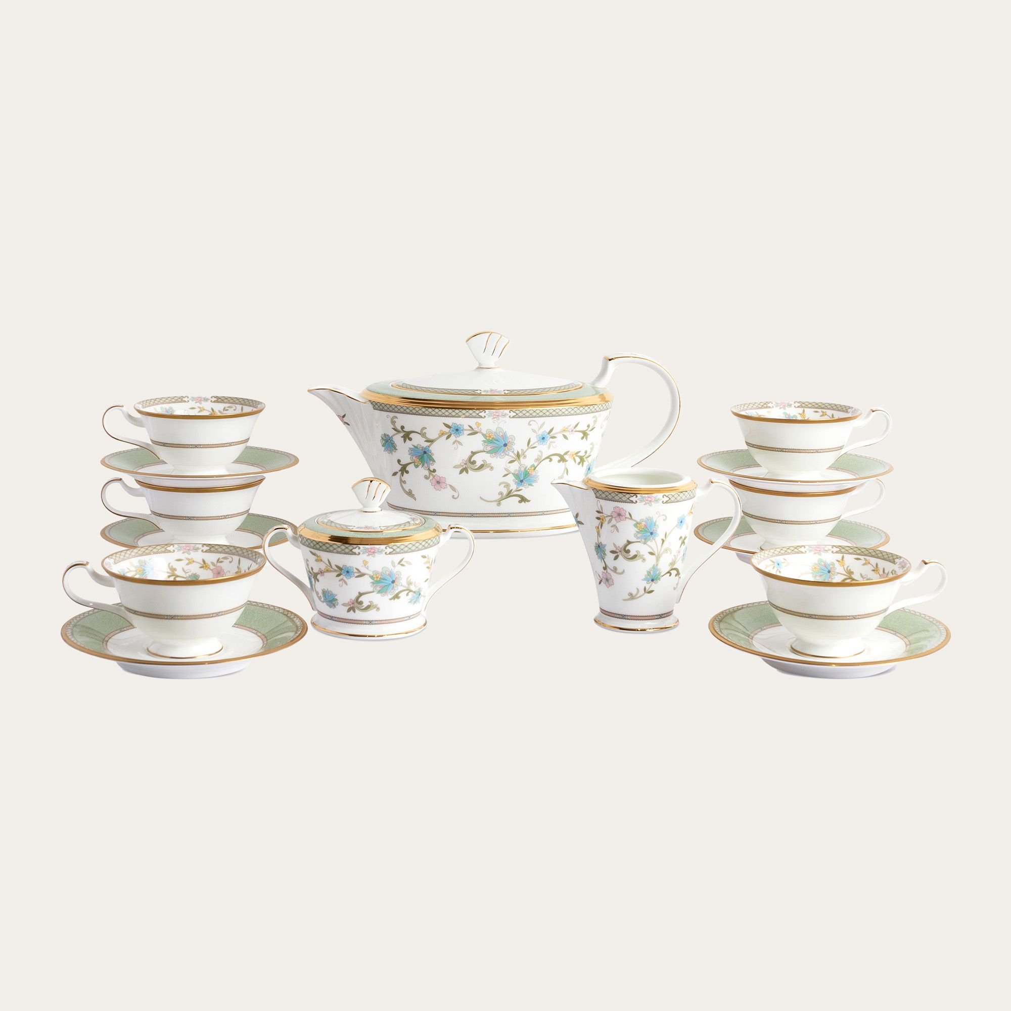  Bộ ấm chén trà (ấm 1.090ml, chén loe 220ml) 15 món sứ xương Nhật Bản | Yoshino 9983J - T017G 