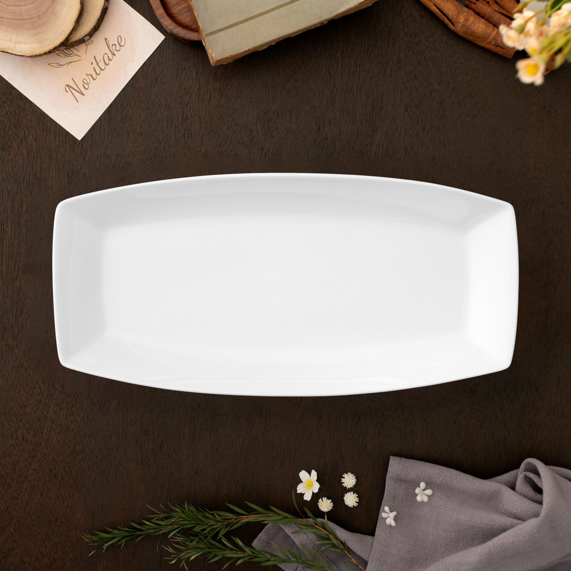  Đĩa Buffet hình chữ nhật (LG) dài 35,9cm sứ trắng | Art Stage 1609L - 96752 