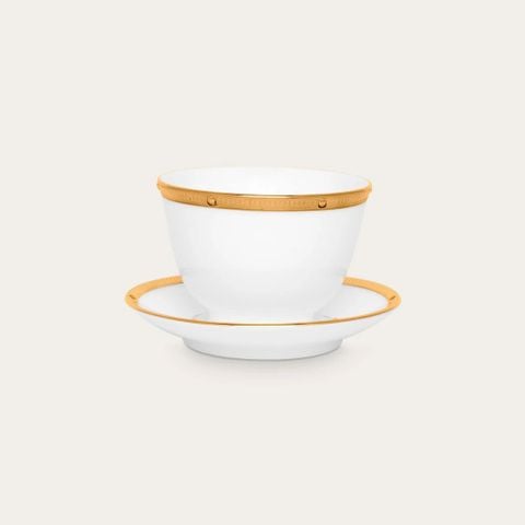  Chén trà (tách trà) châu Á (không quai cầm) 145ml kèm đĩa lót sứ xương | Rochelle Gold 4796L - T973634 