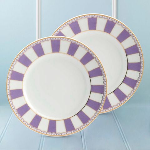  Bộ 02 đĩa tròn cỡ vừa 21cm (tím lavender) sứ trắng | CRNIVL Lavender M-248L - Q002M 