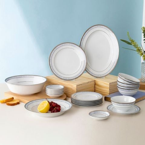  Bộ bát đĩa ăn châu Á cơ bản 22 món (cho 6 người) sứ trắng | Hampshire Platinum 4336L - D022AB 