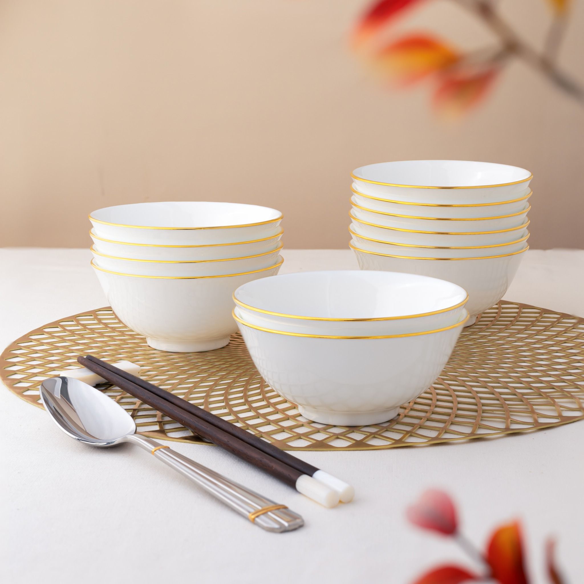  Bộ bát đĩa ăn châu Á cơ bản 22 món (cho 6 người) sứ xương | Accompanist 4886L - D022AB 