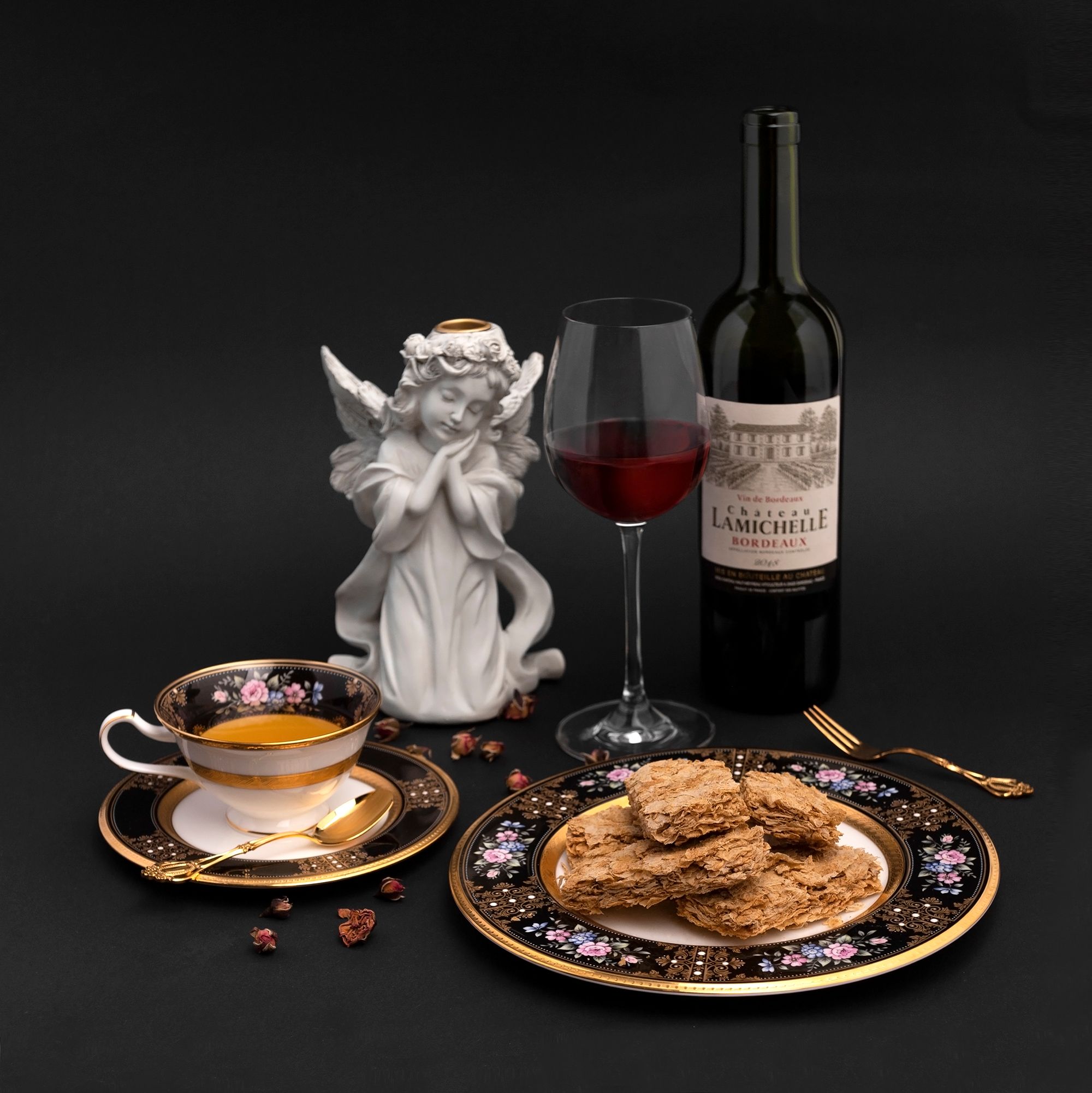  Chén trà (tách trà) dáng loe dung tích 220ml kèm đĩa lót sứ xương Nhật Bản | Evening Majesty 4818-1J - T59587 