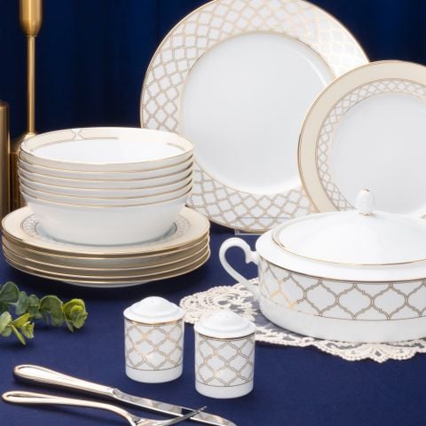  Bộ đĩa ăn kiểu Âu 22 món (cho 6 người) sứ trắng | Eternal Palace Gold 1728L - D024AM 
