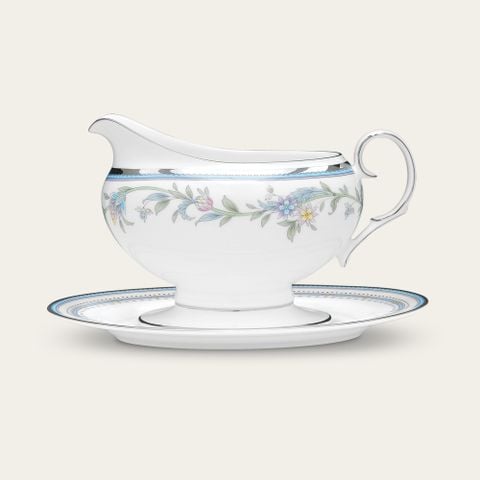  Bình (hũ) đựng nước xốt dung tích 670ml kèm đĩa lót sứ xương | Jardin Fleuri 4910L - 50741A 