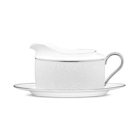  Bình (hũ) đựng nước xốt quai tròn dung tích 620ml kèm đĩa lót sứ xương | Broome Street 4913L - 93640 