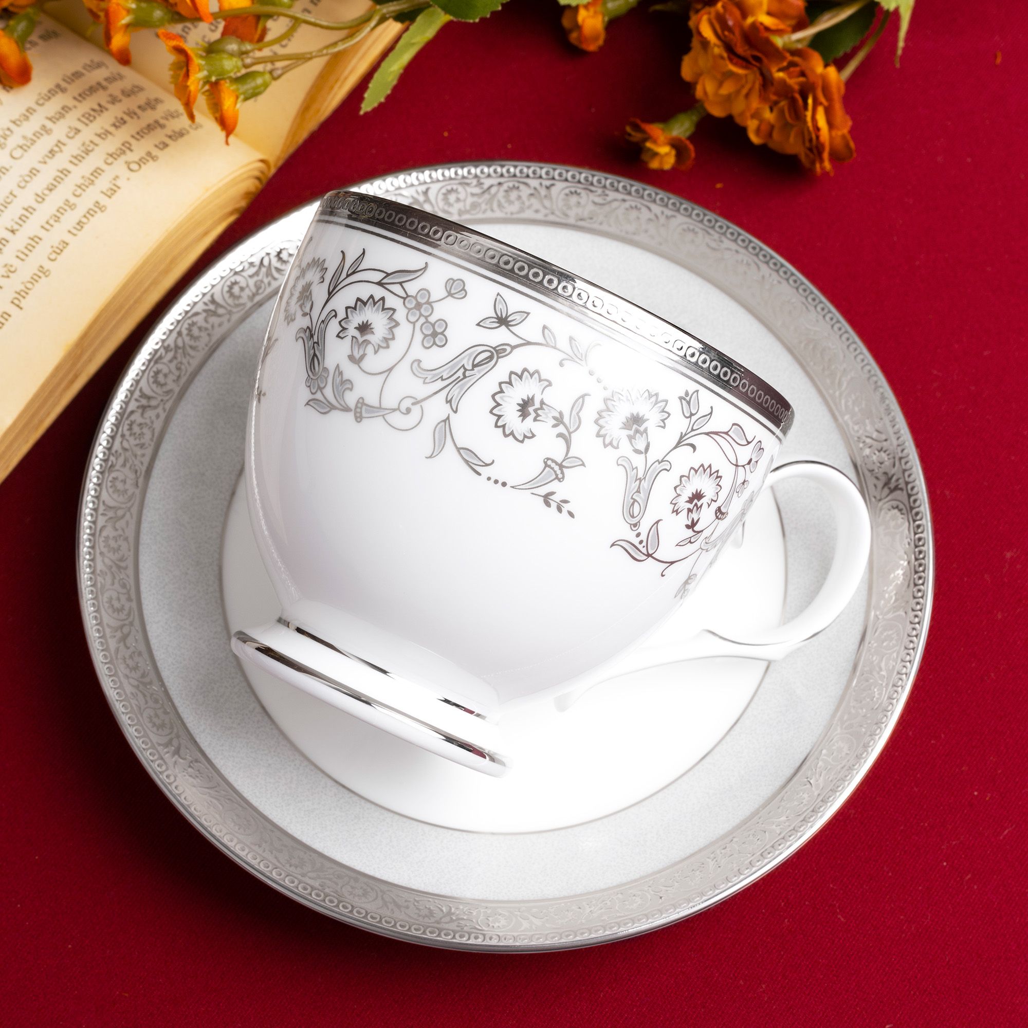  Bộ ấm chén uống trà 15 món sứ xương viền bạch kim | Summit Platinum 4919L-T017A 