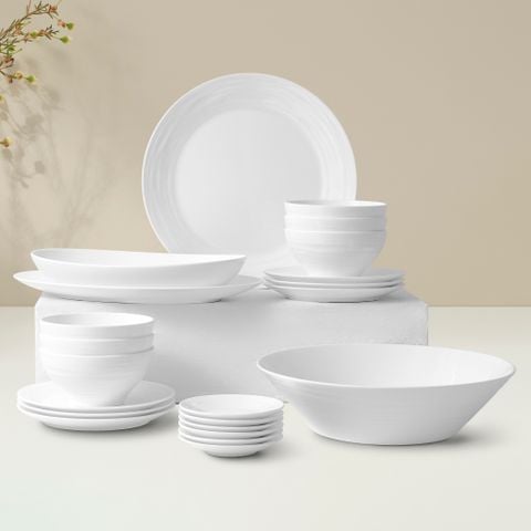 Bộ bát đĩa ăn châu Á 22 món (đĩa oval, bát cơm 12,1cm cho 6 người) sứ xương | Conjunto 4943L - D022AO 