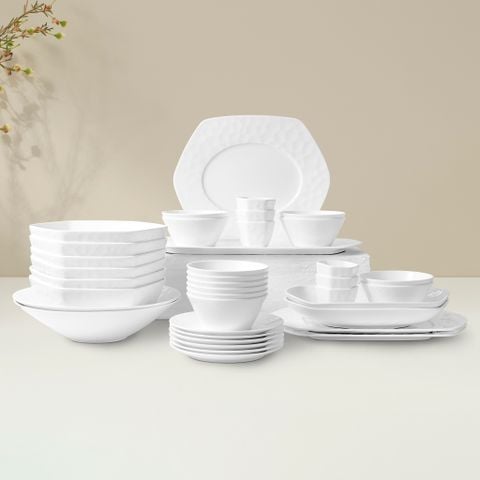 Bộ bát đĩa ăn châu Á 38 món (đĩa lục giác, bát cơm 12cm cho 6 người) sứ xương | Conjunto 4943L - D038AM 