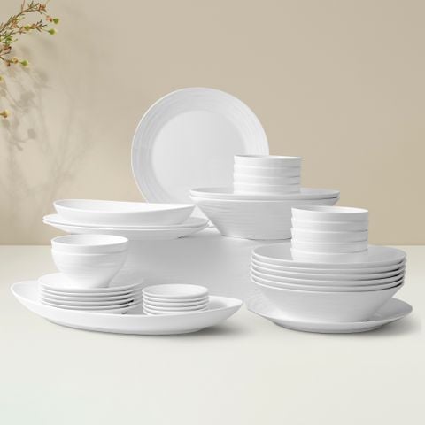  Bộ bát đĩa ăn châu Á 38 món (đĩa oval, bát cơm 12,1cm cho 6 người) sứ xương | Conjunto 4943L - D038AO 