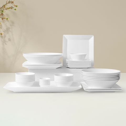 Bộ bát đĩa ăn châu Á 38 món (đĩa vuông, bát cơm 12cm cho 6 người) sứ xương | Conjunto 4943L - D038AV