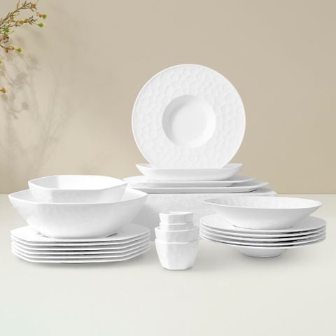 Bộ đĩa ăn kiểu Âu 22 món (đĩa lục giác, cho 6 người) sứ xương | Conjunto 4943L - D022EM