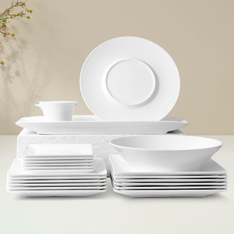  Bộ đĩa ăn kiểu Âu 22 món (đĩa vuông, cho 6 người) sứ xương | Conjunto 4943L - D022EV 