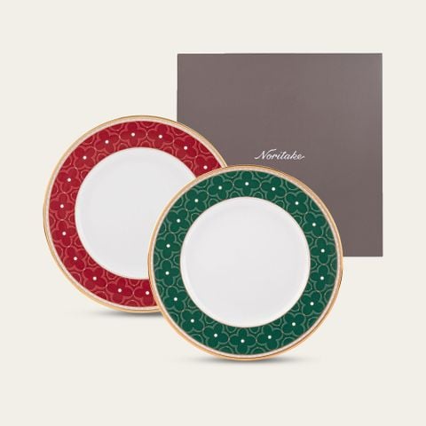  Bộ đĩa tròn cỡ vừa (Đỏ - Xanh) đường kính 24,5cm sứ xương | Trefolio HC 4977-12L - P97316 