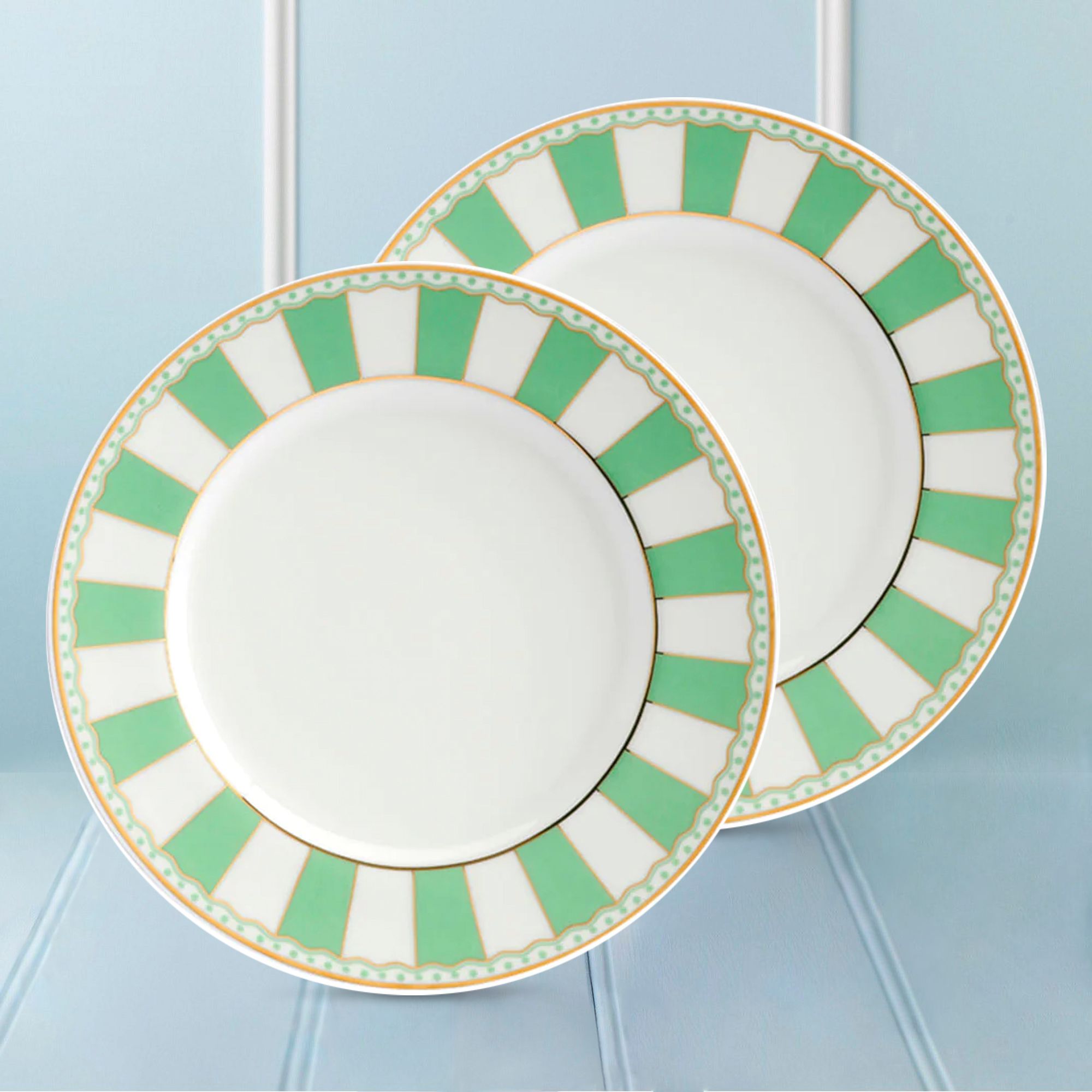  Bộ 02 đĩa tròn cỡ vừa 21cm (xanh lá pastel) sứ trắng | CRNIVL Apple Green M-252L - Q002M 