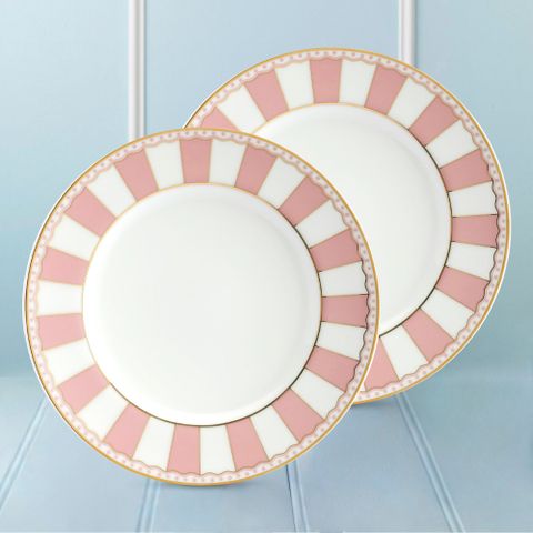  Bộ 02 đĩa tròn cỡ vừa 21cm (hồng pastel) sứ trắng | CRNIVL Pink M-249L - Q002M 
