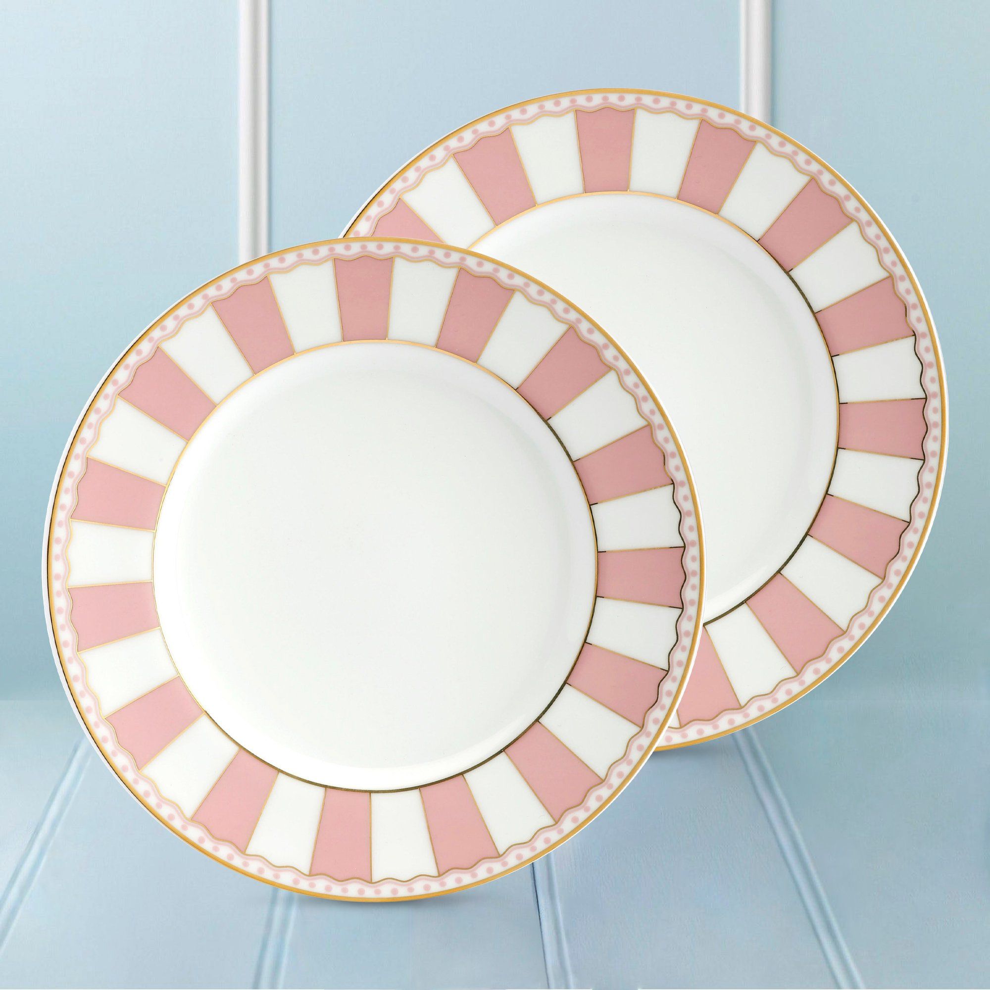  Bộ 02 đĩa tròn cỡ vừa 21cm (hồng pastel) sứ trắng | CRNIVL Pink M-249L - Q002M 